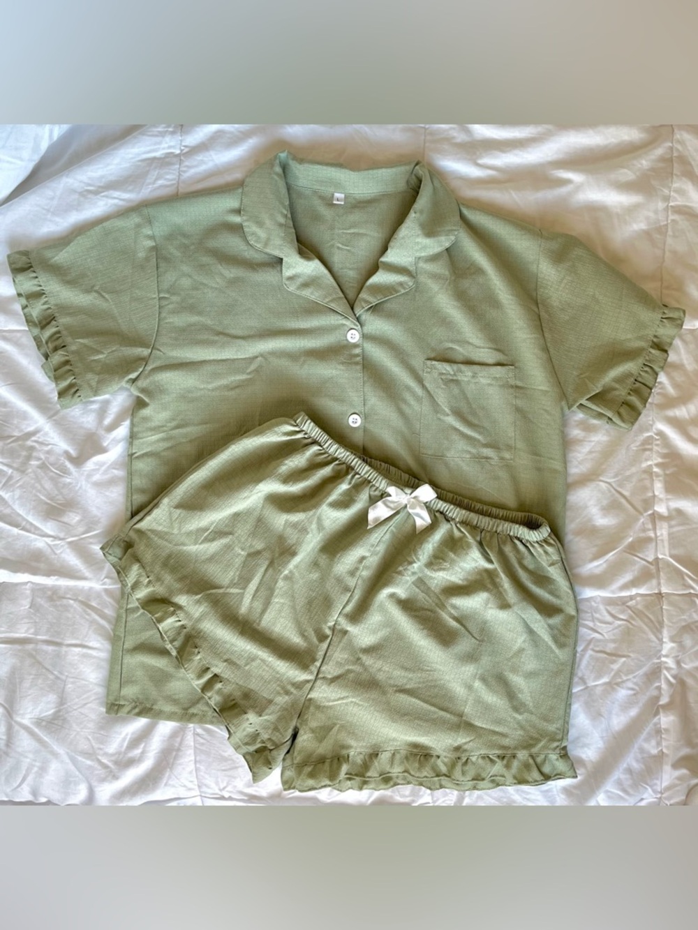 Matching PJ Set Sage Green with Ruffle Trim